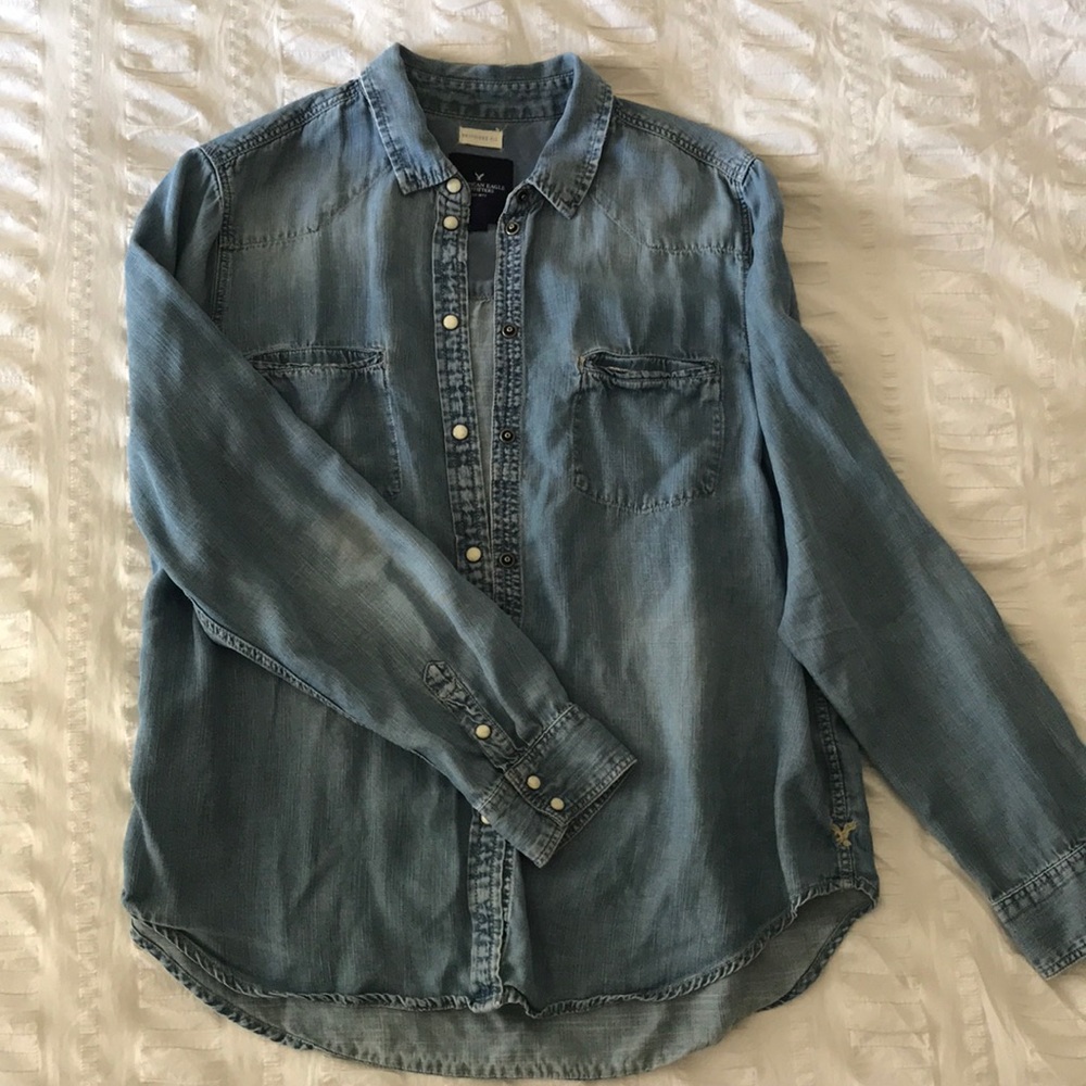 Denim button-up, collared top